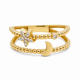 10K Yellow Gold Moon and Star Fashion Women's Ring