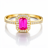 10K Yellow Gold Red Square Fashion Women's Ring
