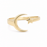 10K Yellow Gold Moon and Star Fashion Women's Ring