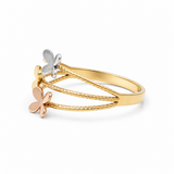 14K Tri Color Gold Butterflies Fashion Women's Ring