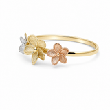 14K Yellow Gold Flower Tri Color Fashion Women's Ring