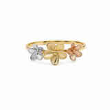 14K Yellow Gold Flower Tri Color Fashion Women's Ring