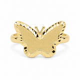 14K Yellow Gold Diamond Cut Butterfly Fashion Women's Ring