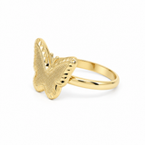 14K Yellow Gold Diamond Cut Butterfly Fashion Women's Ring