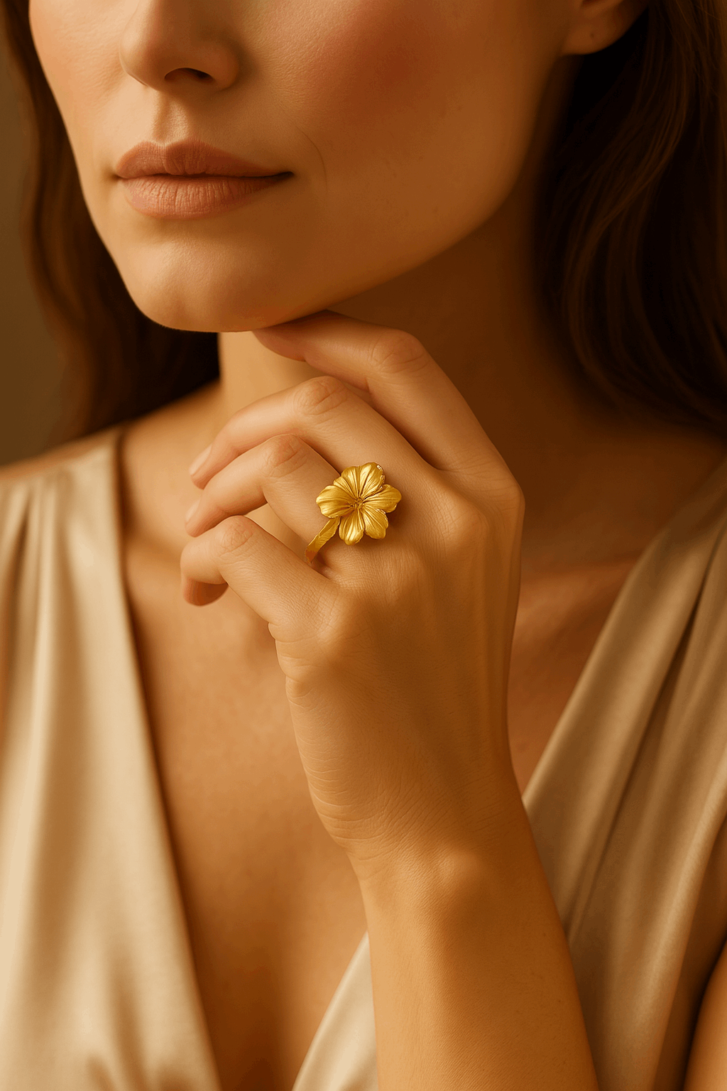 14K Yellow Gold Flower Women's Ring