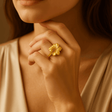 14K Yellow Gold Flower Women's Ring
