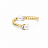 14K Yellow Gold White Pearl With Cz Fashion Women's Ring