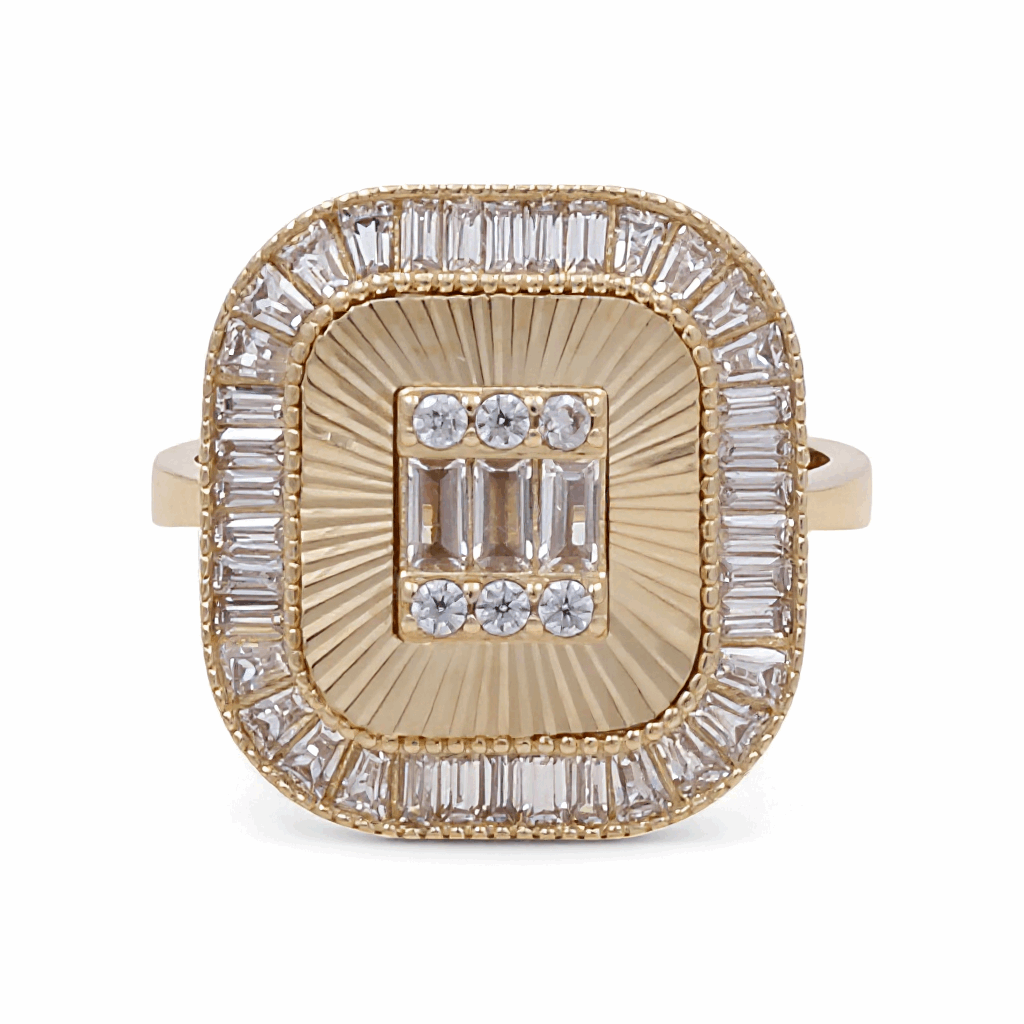 14K Yellow Gold  Diamond Cut with Cz  Fashion  Women's Ring