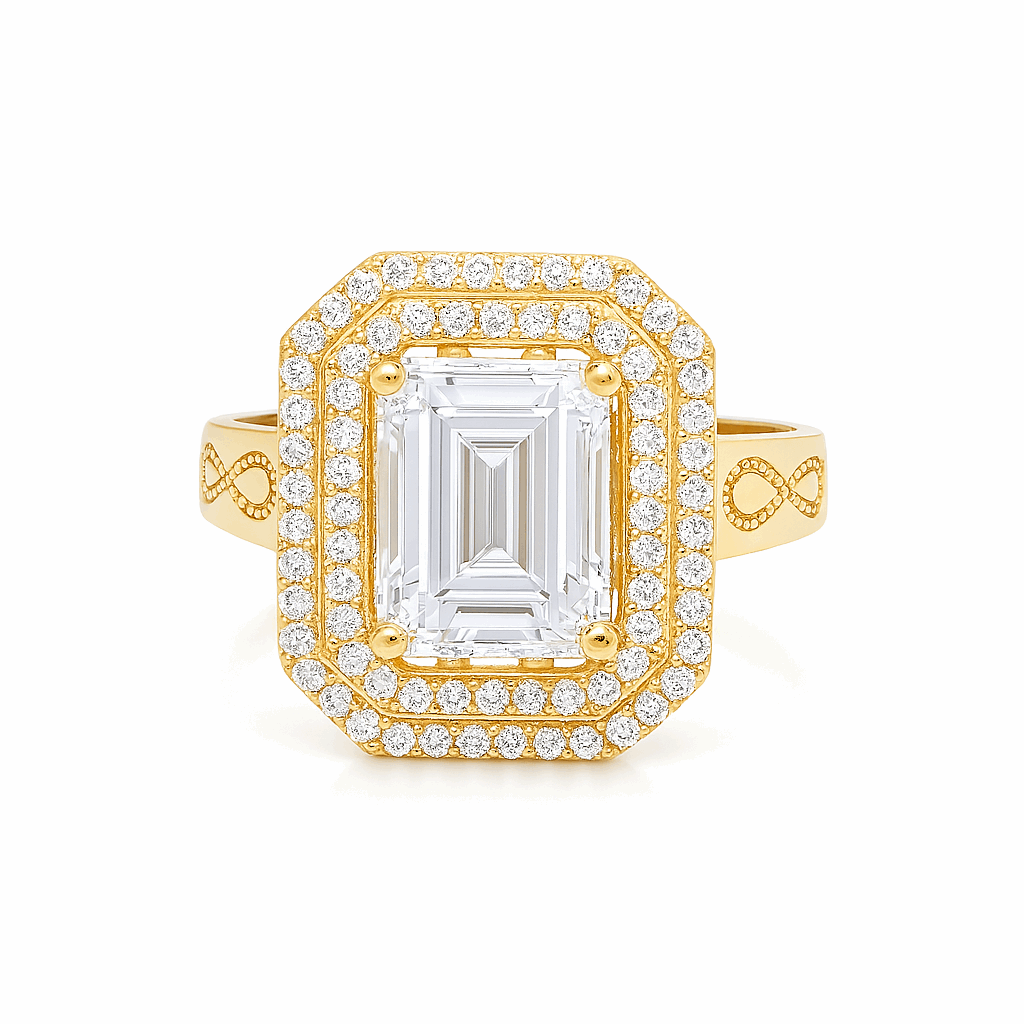 14K Yellow Gold Square with Cz  Fashion Women's Ring