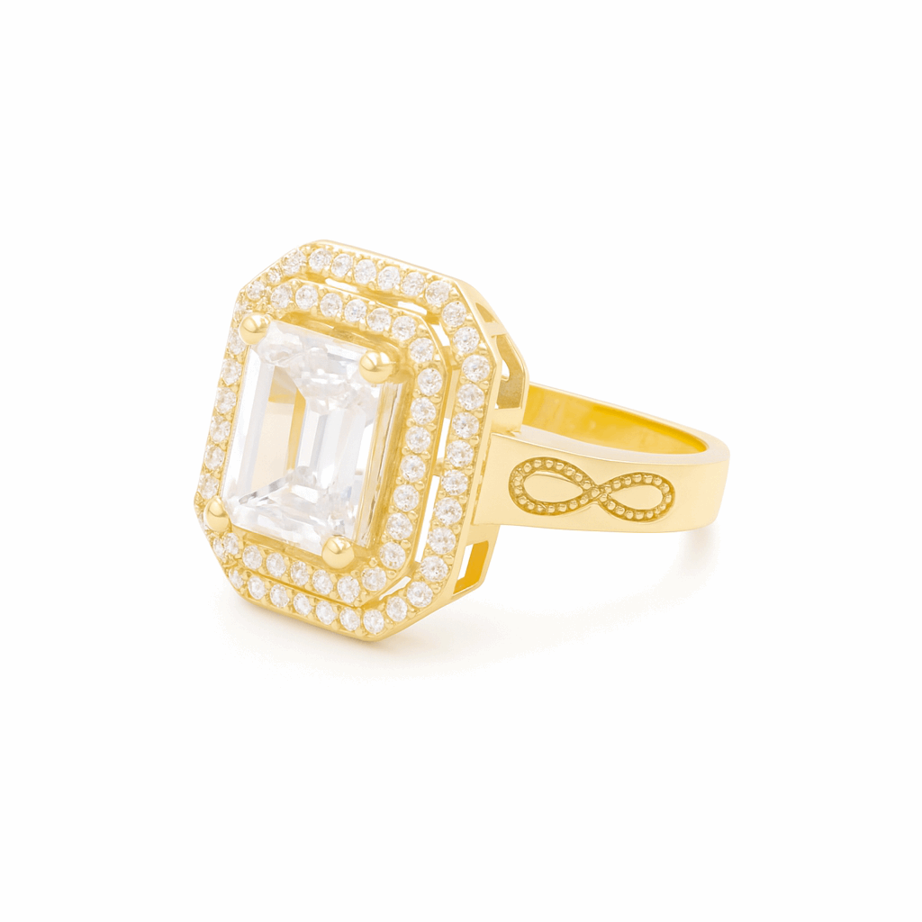 14K Yellow Gold Square with Cz  Fashion Women's Ring