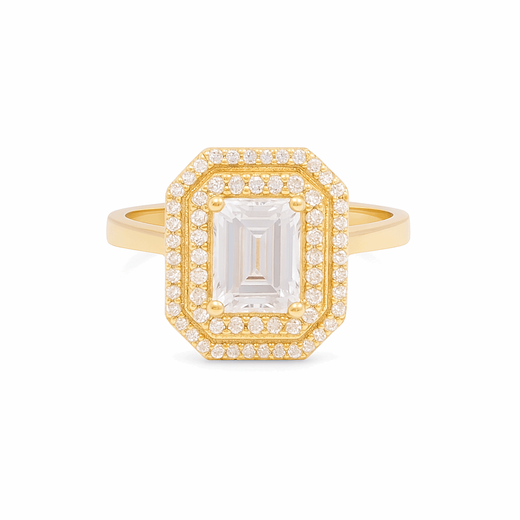14K Yellow Gold Square with Cz Fashion  Women's Ring