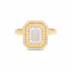 14K Yellow Gold Square with Cz Fashion  Women's Ring