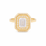 14K Yellow Gold Square with Cz Fashion  Women's Ring
