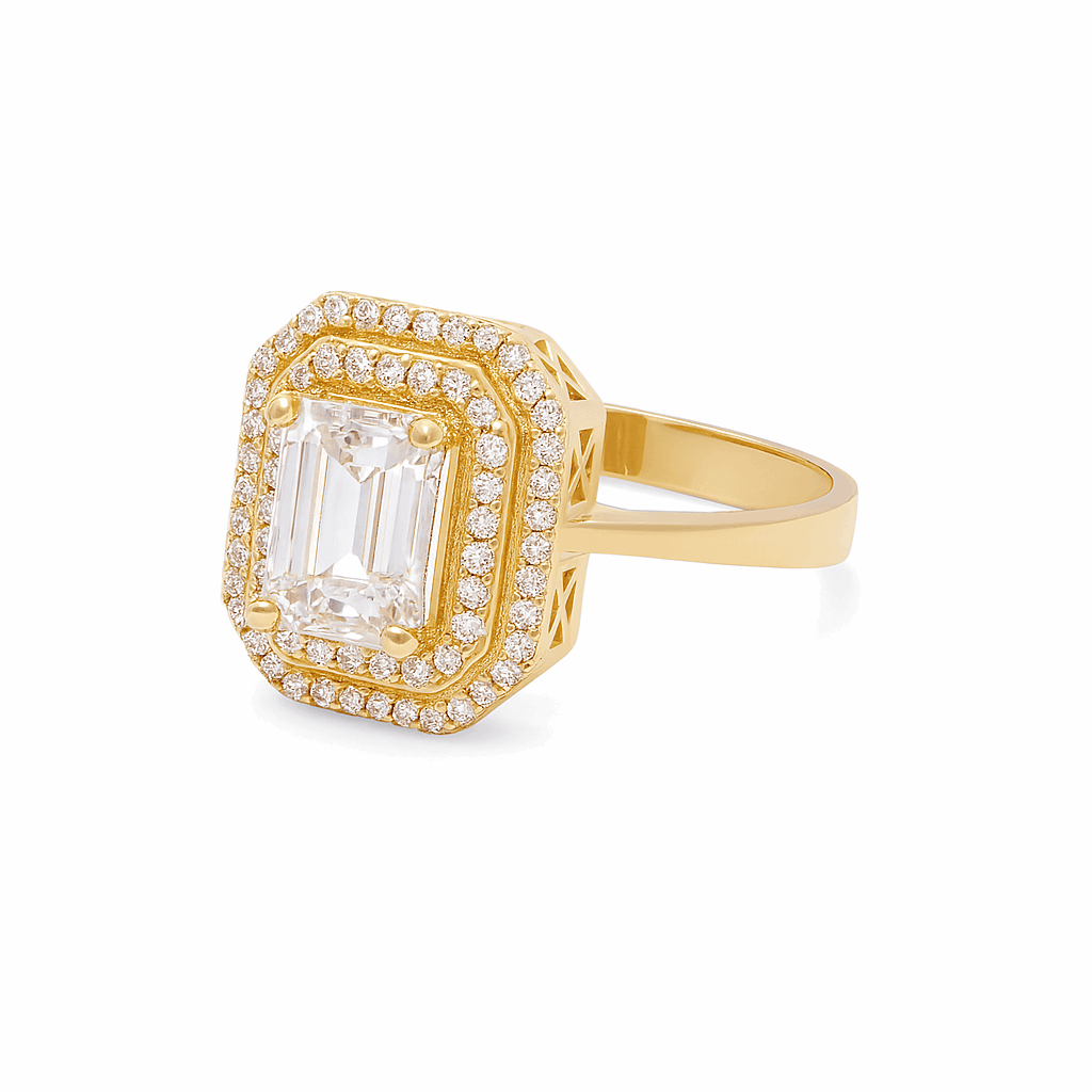 14K Yellow Gold Square with Cz Fashion  Women's Ring