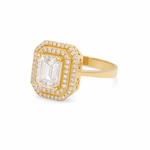 14K Yellow Gold Square with Cz Fashion  Women's Ring