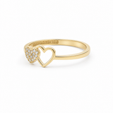 14K Yellow Gold Two Hearts With Cz Fashion Women's Ring