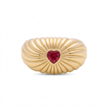 14K Yellow Gold Red Heart Fashion Women's Ring