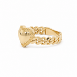 14K Yellow Gold Heart With Link Fashion Women's Ring