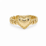 14K Yellow Gold Heart With Link Fashion Women's Ring