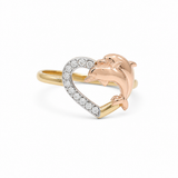 14K Yellow Gold Heart With Dolphin Fashion Women's Ring
