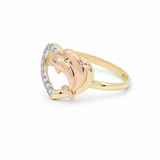 14K Yellow Gold Heart With Dolphin Fashion Women's Ring