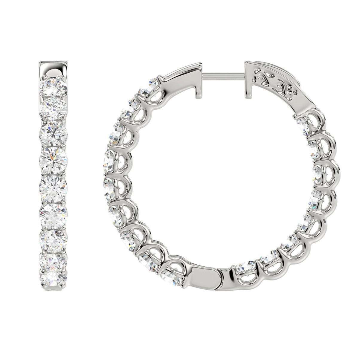 14K White Gold  Medium Hoop Earrings with 5.00Tw Round Lab Grown Diamond