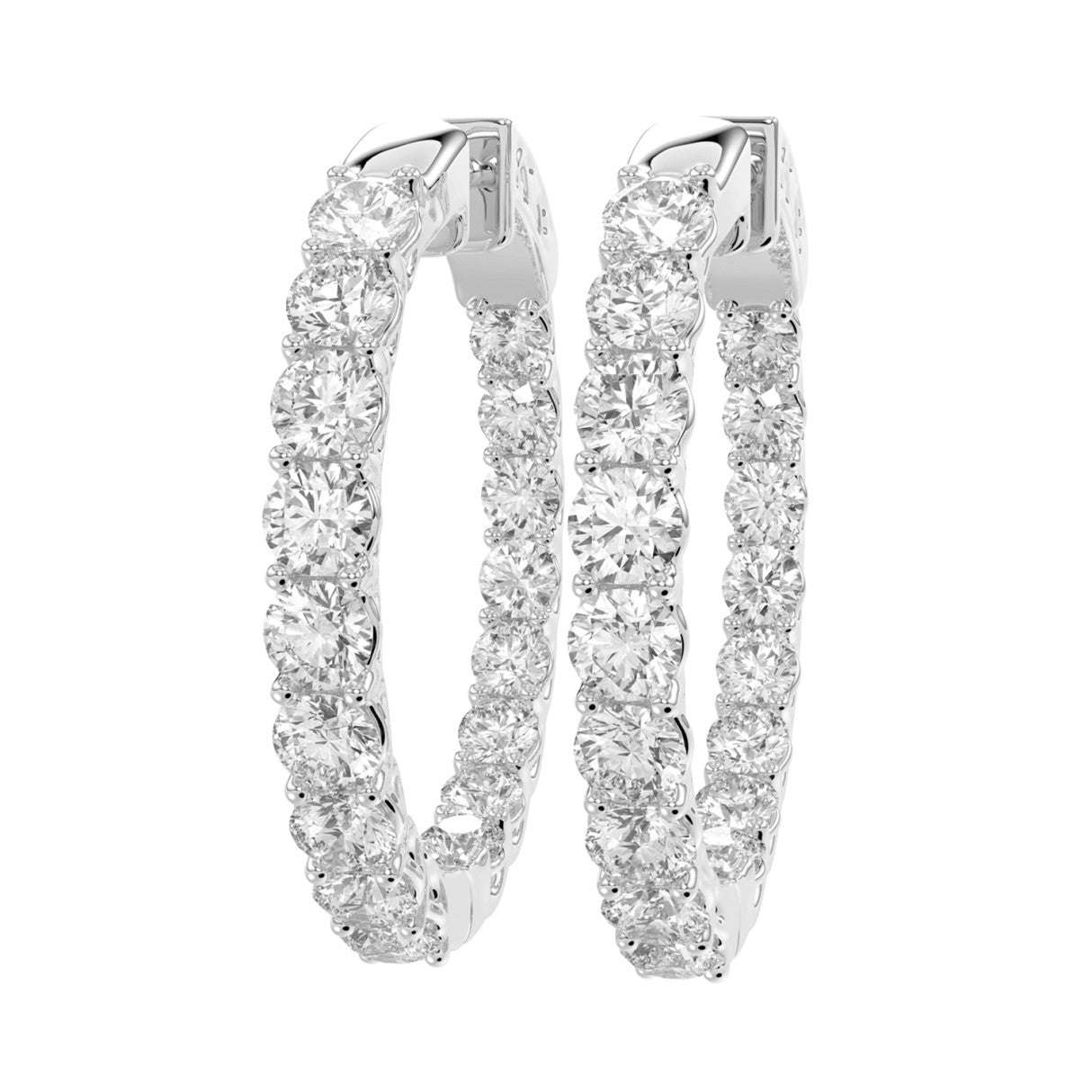 14K White Gold  Medium Hoop Earrings with 3.00Tw Round Lab Grown Diamond