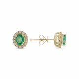 14K  Yellow Gold Stud Earrings with 0.61Tw Oval Emeralds and 0.19Tw Cubic Zirconiums