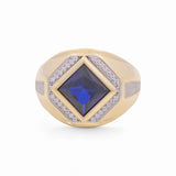 14k Two Tone White/Yellow Gold Dark Blue Stone Fashion Ring