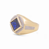 14k Two Tone White/Yellow Gold Dark Blue Stone Fashion Ring