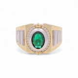 14k Two Tone White/Yellow Gold Oval Green Fashion Ring