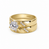 14K Yellow Gold Bridal Set with Cz Fashion Women's Ring