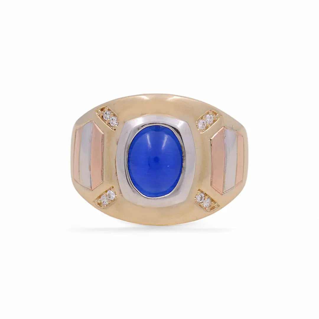 14K Yellow Gold Oval Blue Stone Fashion Ring Miral Jewelry