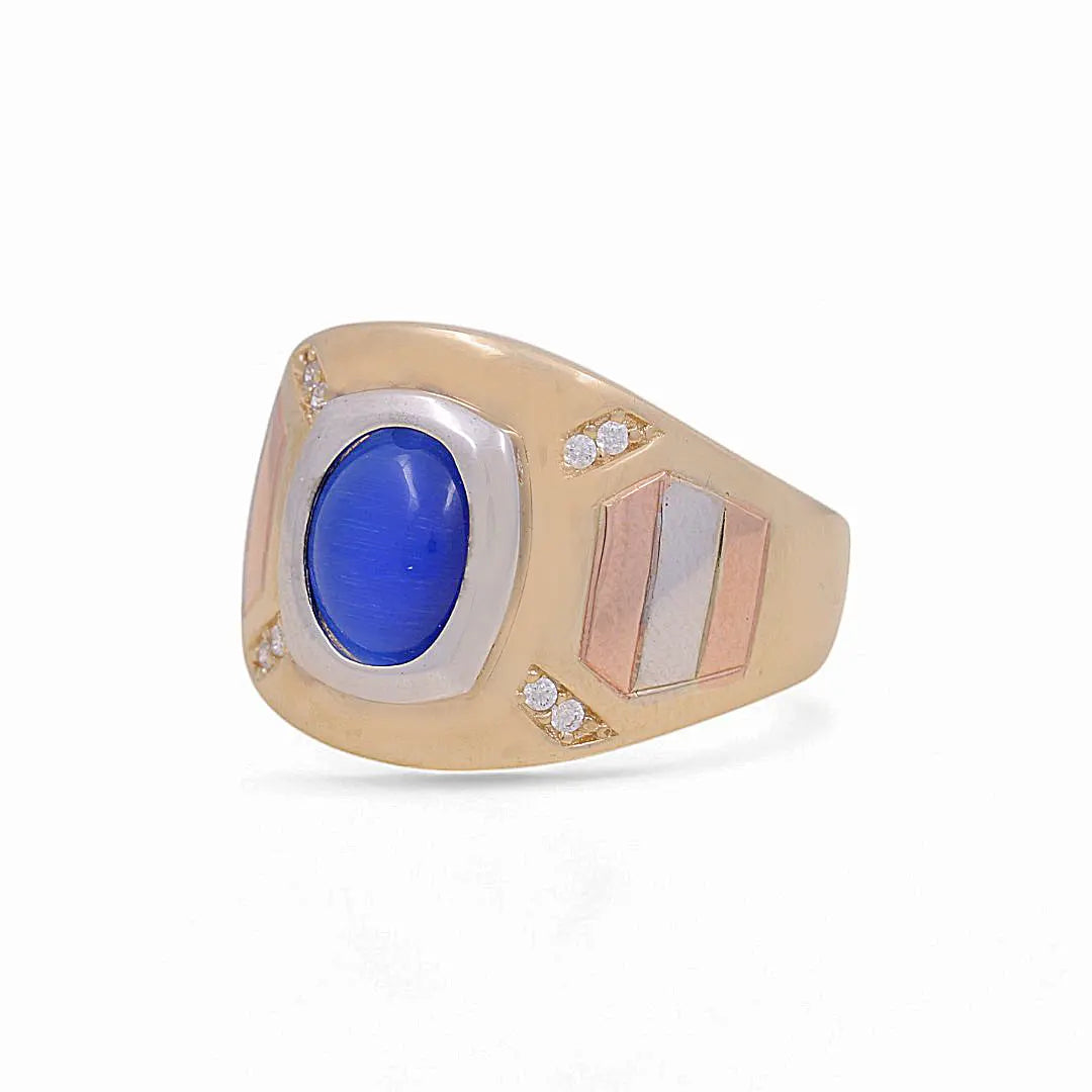 14K Yellow Gold Oval Blue Stone Fashion Ring Miral Jewelry