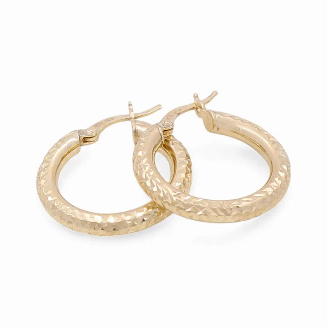 10K Yellow Gold Diamond Cut Small Hoop Earrings Miral Jewelry
