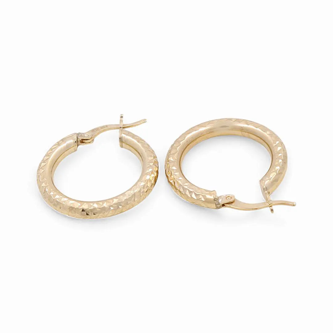10K Yellow Gold Diamond Cut Small Hoop Earrings Miral Jewelry