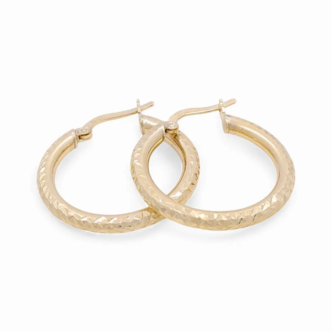 10K Yellow Gold Diamond Cut Medium Hoop Earrings Miral Jewelry