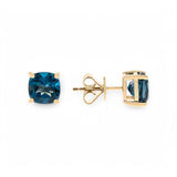 14K  Yellow Gold Stud Diamond Earrings with 3.61Ct Blue Stone