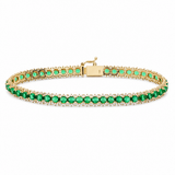 14K Yellow Gold Tennis With Cz White And Green Bracelet