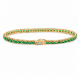 14K Yellow Gold Tennis With Cz White And Green Bracelet