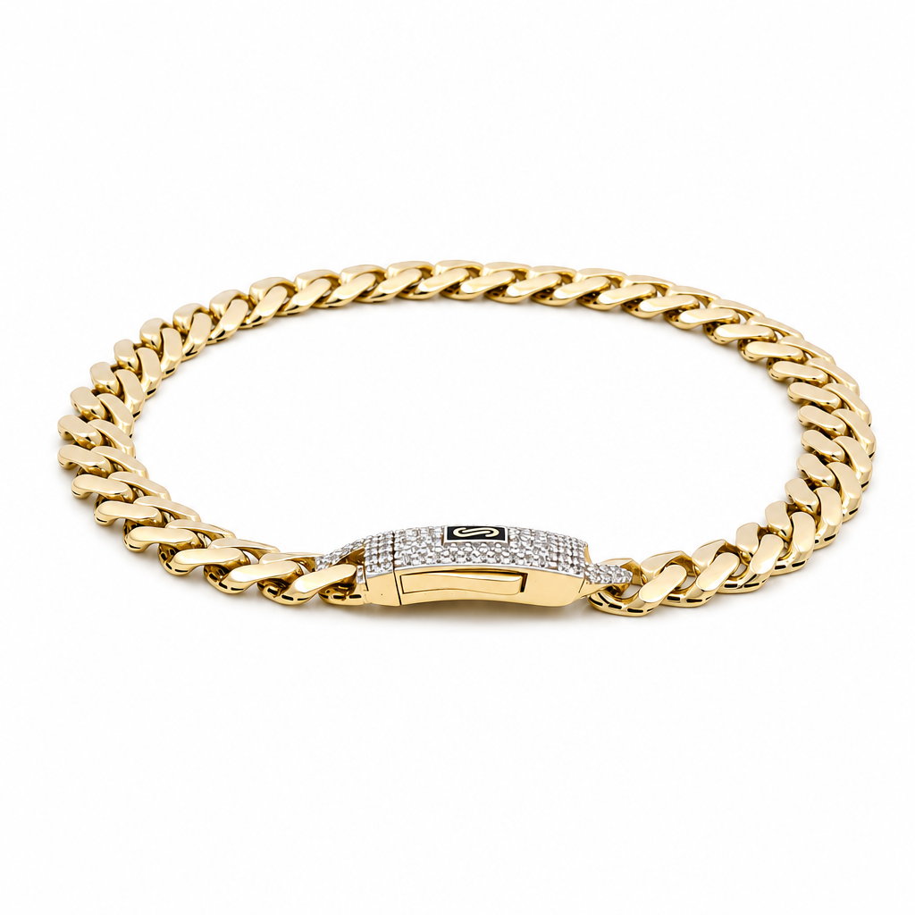 14K Yellow Gold Monaco Bracelet with CZ Clasp 6.5mm, 7.75in