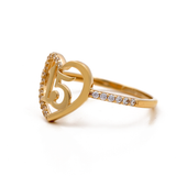 14K Yellow Gold Heart with 15 CZ Fashion Women's Ring