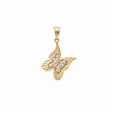 14K Yellow Gold Butterfly With Cz Pendant