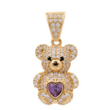 14K Yellow Gold Bear with Purple Heart Pendant