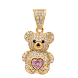 14K Yellow Gold Bear with Pink Heart Pendant
