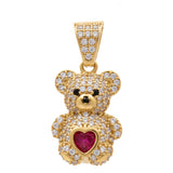 14K Yellow Gold Bear with Red Heart Pendant