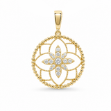 14K Yellow Gold Medal With Flower Pendant