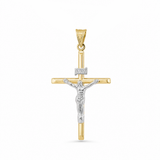 Two Tone White/Yellow Cross With Jesus Pendant