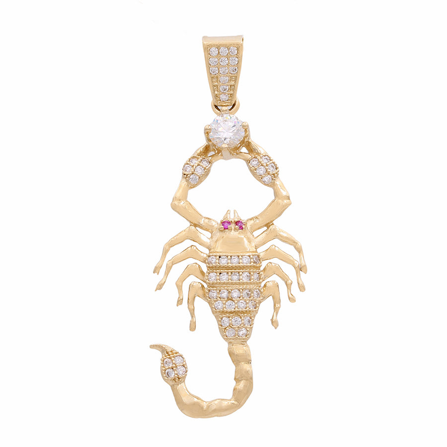 A Miral Jewelry 14K Yellow Gold Scorpion with Rubies and Cubic Zirconias Pendant.