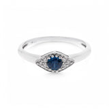 14K White Eye Fashion  Ring with 0.30Tw Oval Sapphires and 0.05Tw Round Diamonds